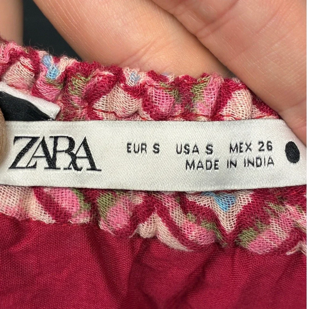 Zara Boho Tiered Floral Halter Maxi Dress Womens S Red Pink Mixed Print NWT - Picture 4 of 10